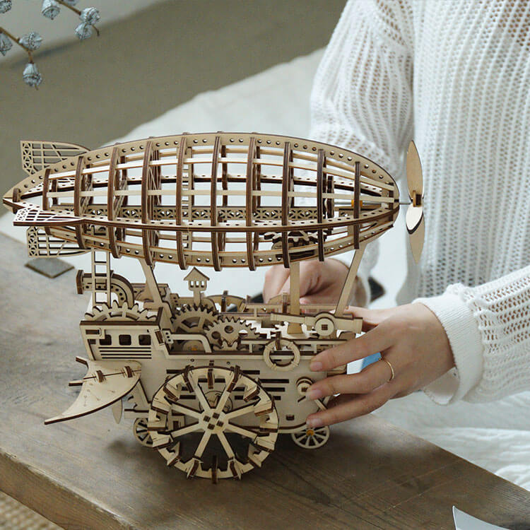 Mechanics Airship Plywood Model Kit — Brown Wooden 3D Airship (229 pcs)