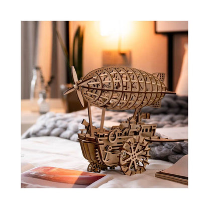 Mechanics Airship Plywood Model Kit — Brown Wooden 3D Airship (229 pcs)