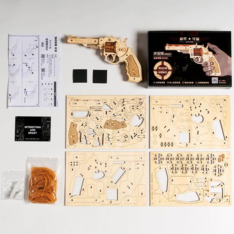 Wooden 3D Puzzle - Small Wooden Toy Revolver