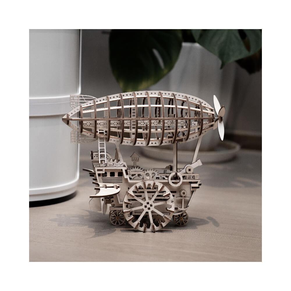 Mechanics Airship Plywood Model Kit — Brown Wooden 3D Airship (229 pcs)