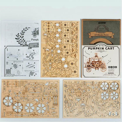 Pumpkin Cart — Birch Wood Model Kit (Light Brown, 182 pcs)