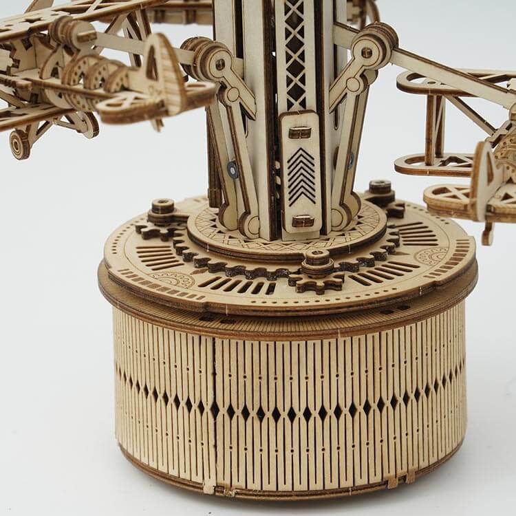 Air-Control Tower Music Box — Birch Plywood Wind‑Up Model with Moving Airplanes