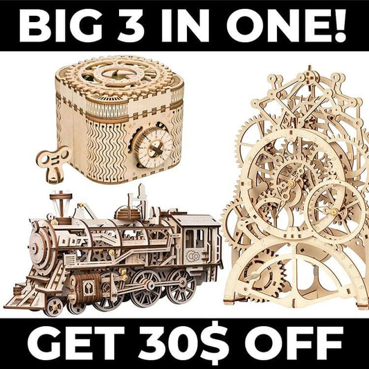 BIG 3 in ONE (clock, locomotive, treasure box)