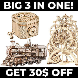 BIG 3 in ONE (clock, locomotive, treasure box)