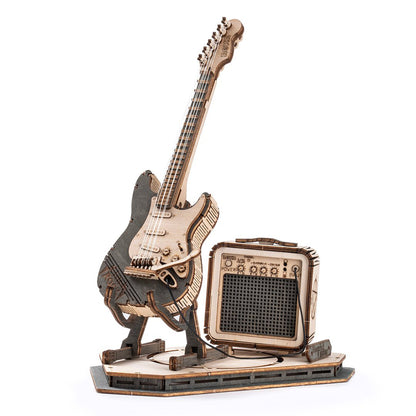 Natural Wood Electric Guitar Model Kit with Amp — Plywood, 289 Pieces