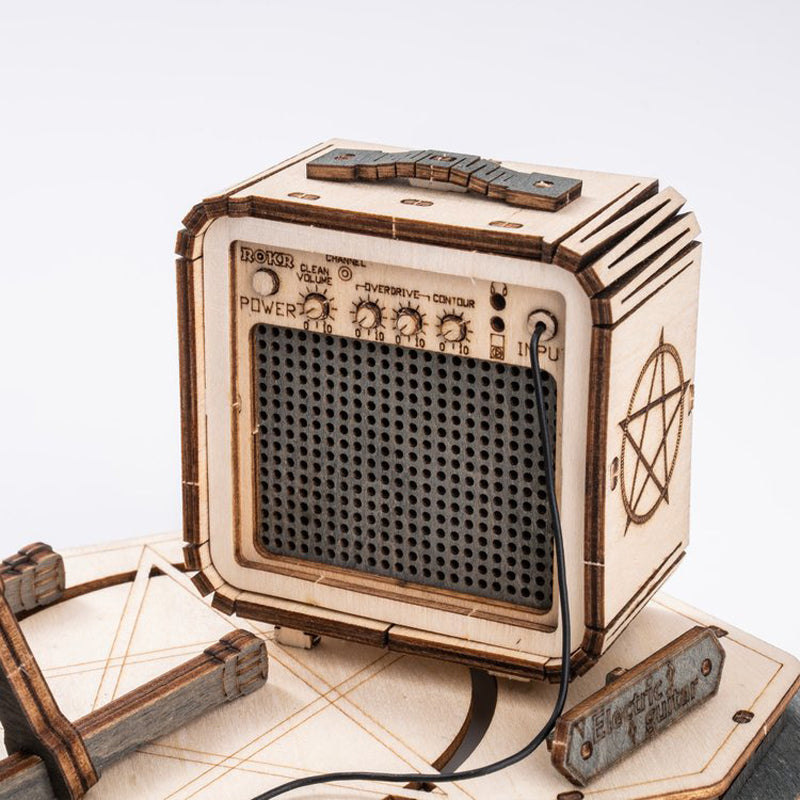 Natural Wood Electric Guitar Model Kit with Amp — Plywood, 289 Pieces